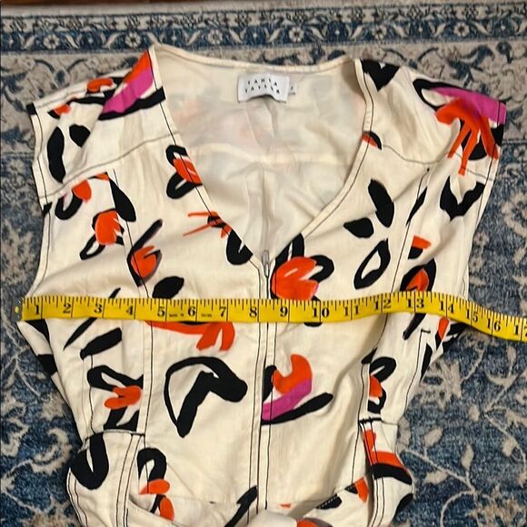 Tanya Taylor Margot Linen Blend Orange Blooms Design Print Jumpsuit Boho - Picture 12 of 14